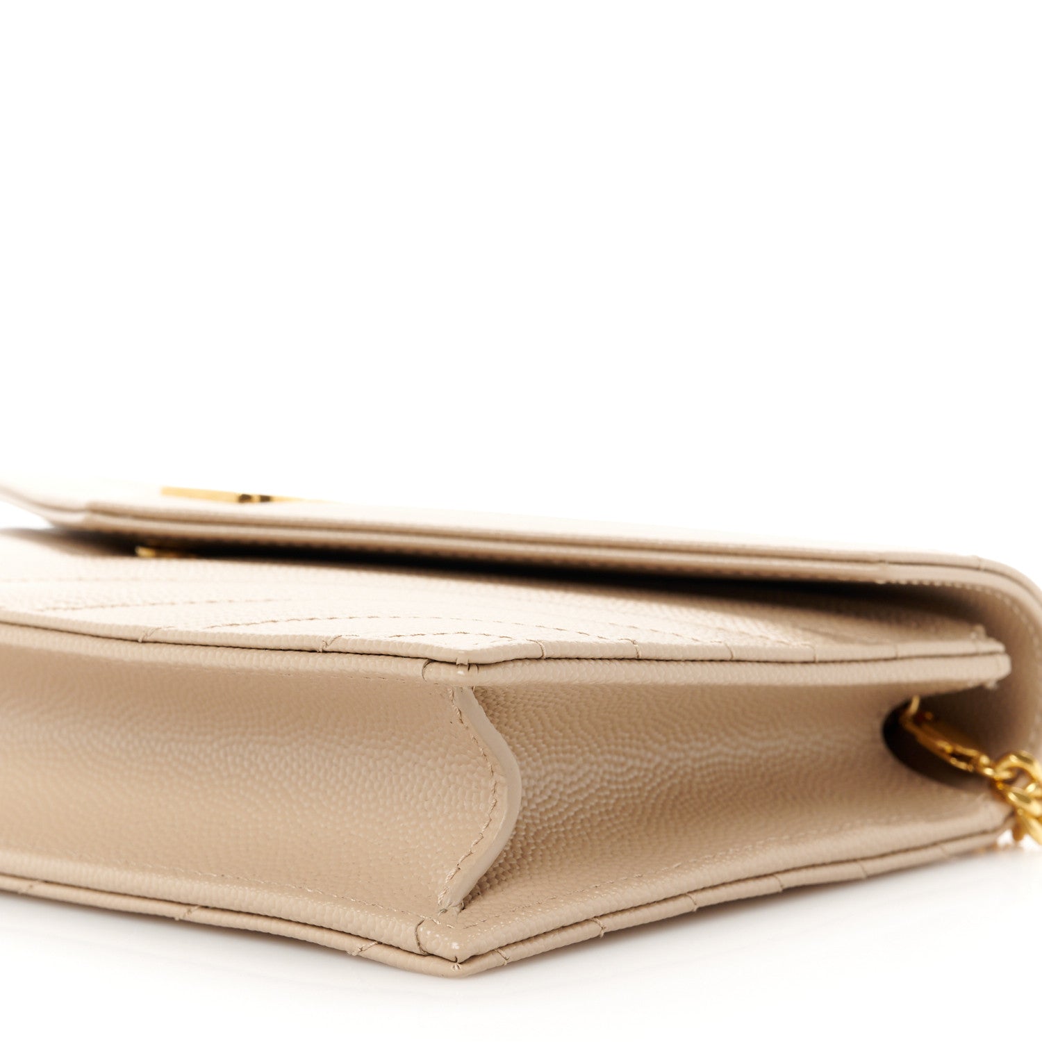 Saint Laurent Grain De Poudre Matelasse Chevron Monogram Envelope Chain Wallet Dark Beige 9 of 10