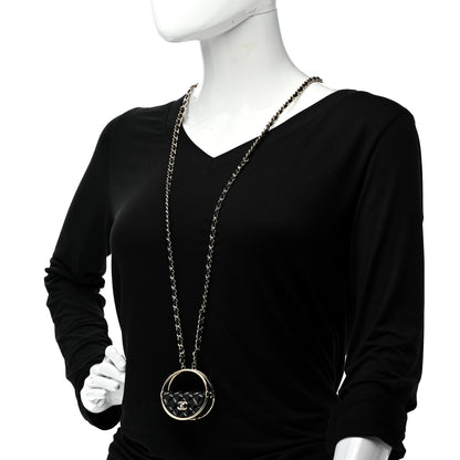 Chanel Metal Resin Quilted Flap Bag Hoop Mirror Necklace Black Gold 2 of 7