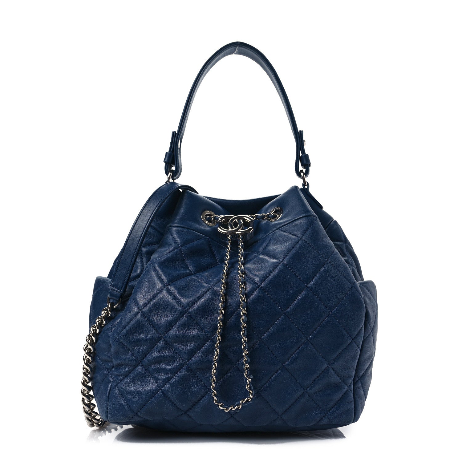 Chanel Lambskin Quilted CC Chain Drawstring Tote Blue 1 of 8