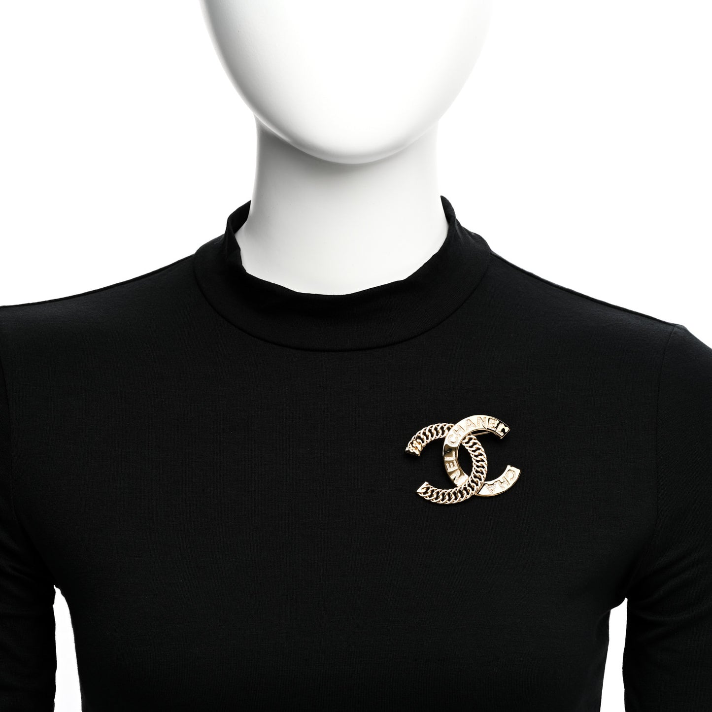 Crystal Chain CC Brooch Gold