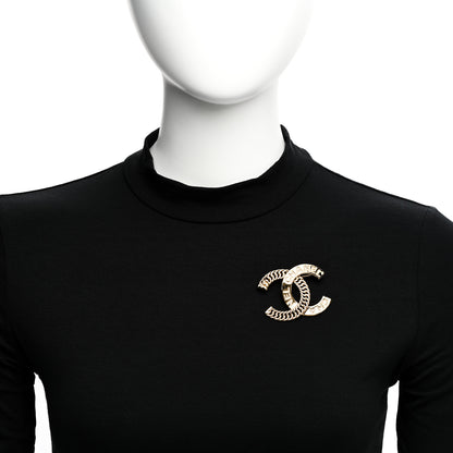 Chanel Crystal Chain CC Brooch Gold 2 of 5