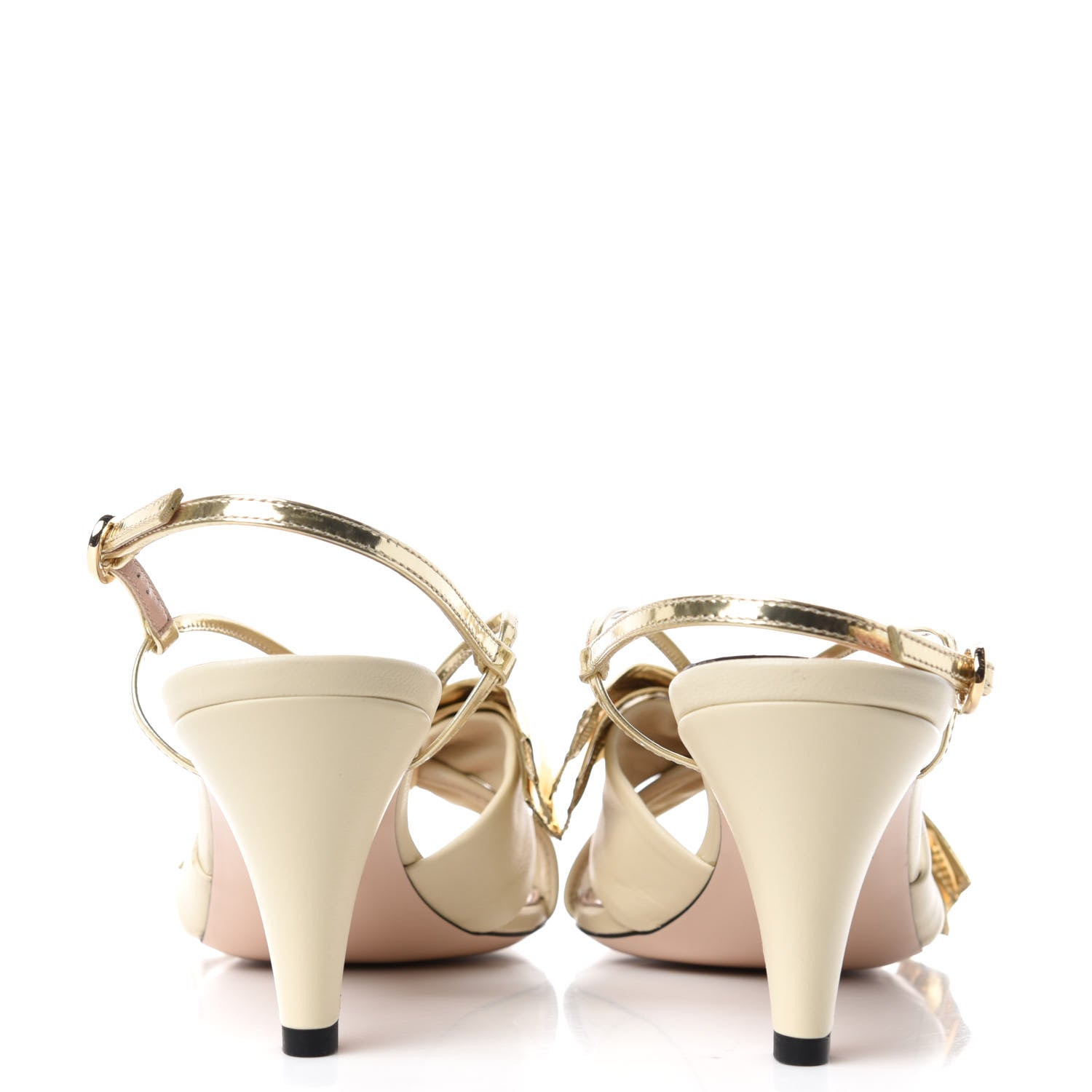 Gucci Nappa Metallic Bow Daphne Mid Heel Sandals 38 Vintage White Platino 7 of 10