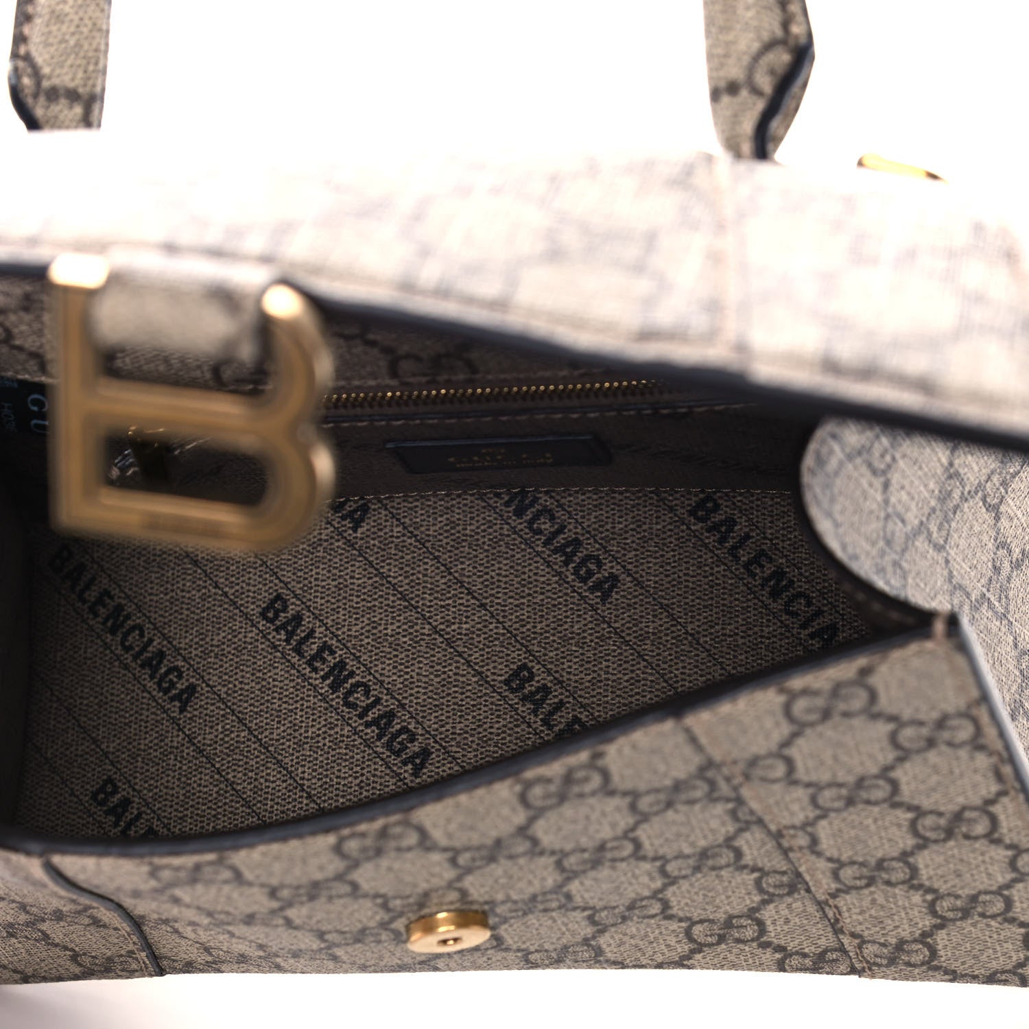 Balenciaga X GUCCI GG Supreme Monogram Small Hourglass Top Handle Bag Beige Ebony 5 of 12