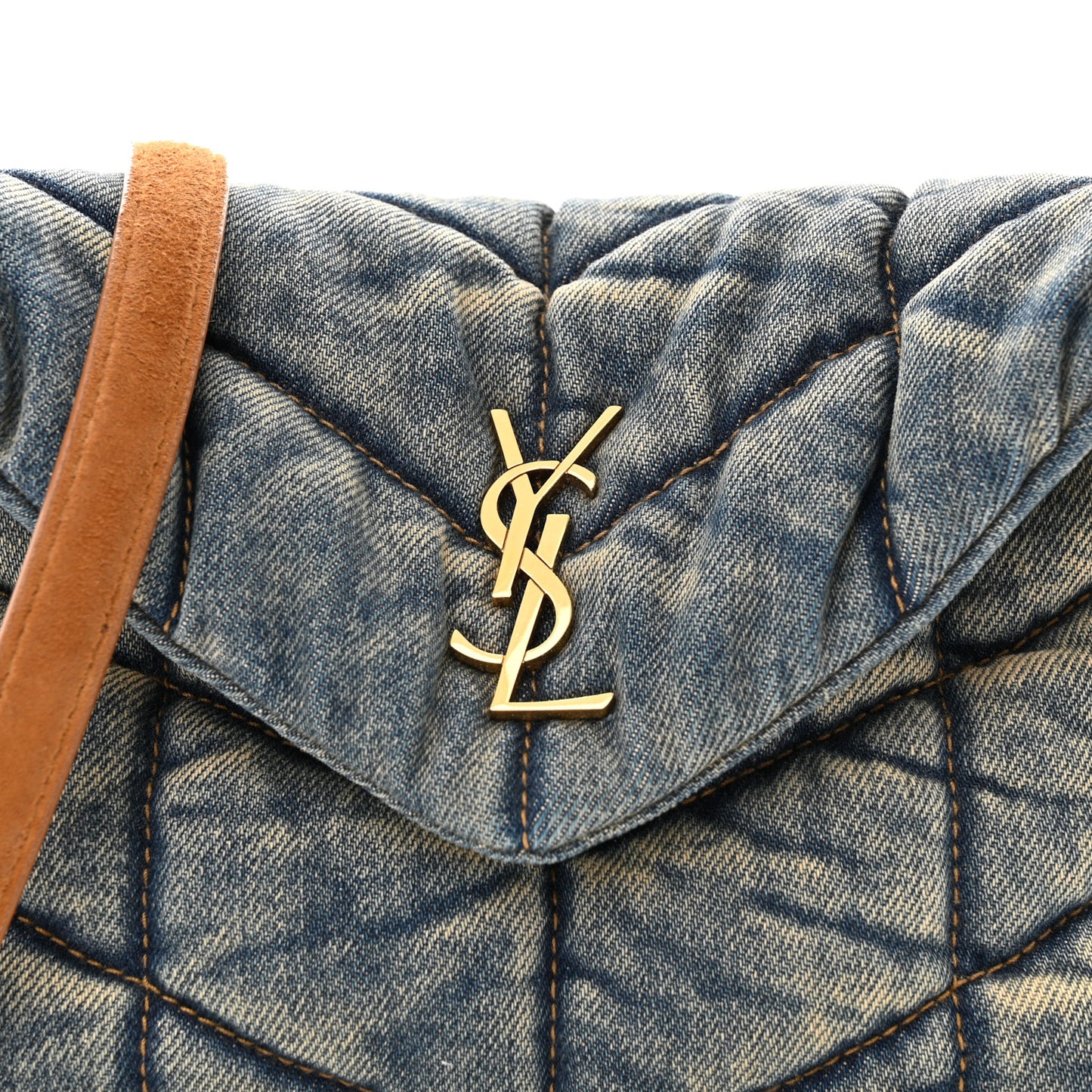Denim Quilted Toy Loulou Puffer Monogram Chain Satchel Blue Cinnamon
