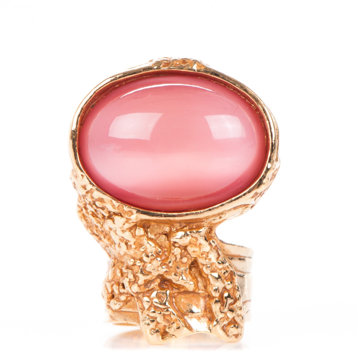 Saint Laurent Glass Cabochon Arty Ovale Ring 7 Gold Pink 1 of 4
