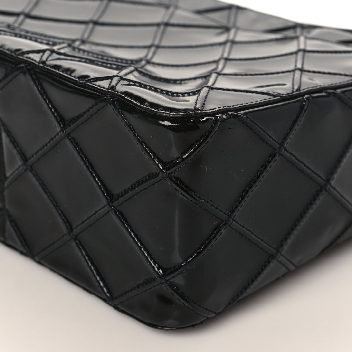 Patent Diamond Stitch Shoulder Bag Black