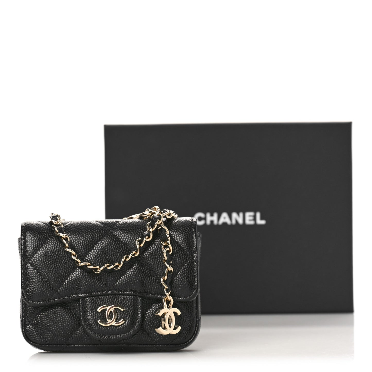 Caviar Quilted Mini Chain Belt Bag Black
