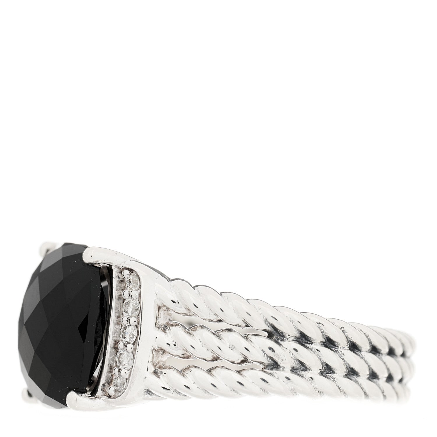 David Yurman Sterling Silver Diamond Black Onyx 10mm Petite Wheaton Ring 53 6.25 2 of 4