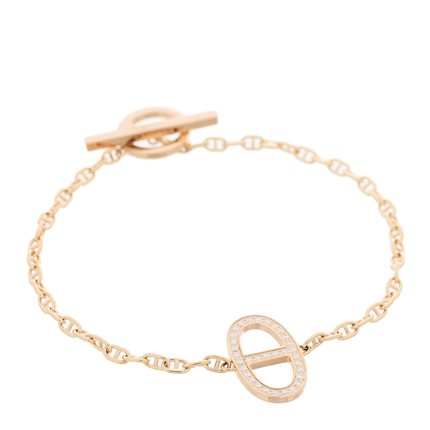 Hermes 18K Rose Gold Diamond Chaine d'Ancre Contour Bracelet SH 1 of 6