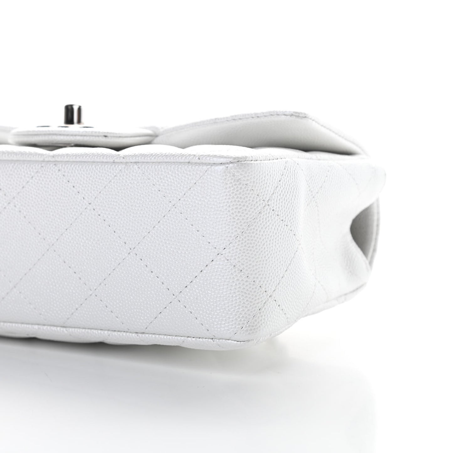 Iridescent Caviar Quilted Mini Top Handle Rectangular Flap White