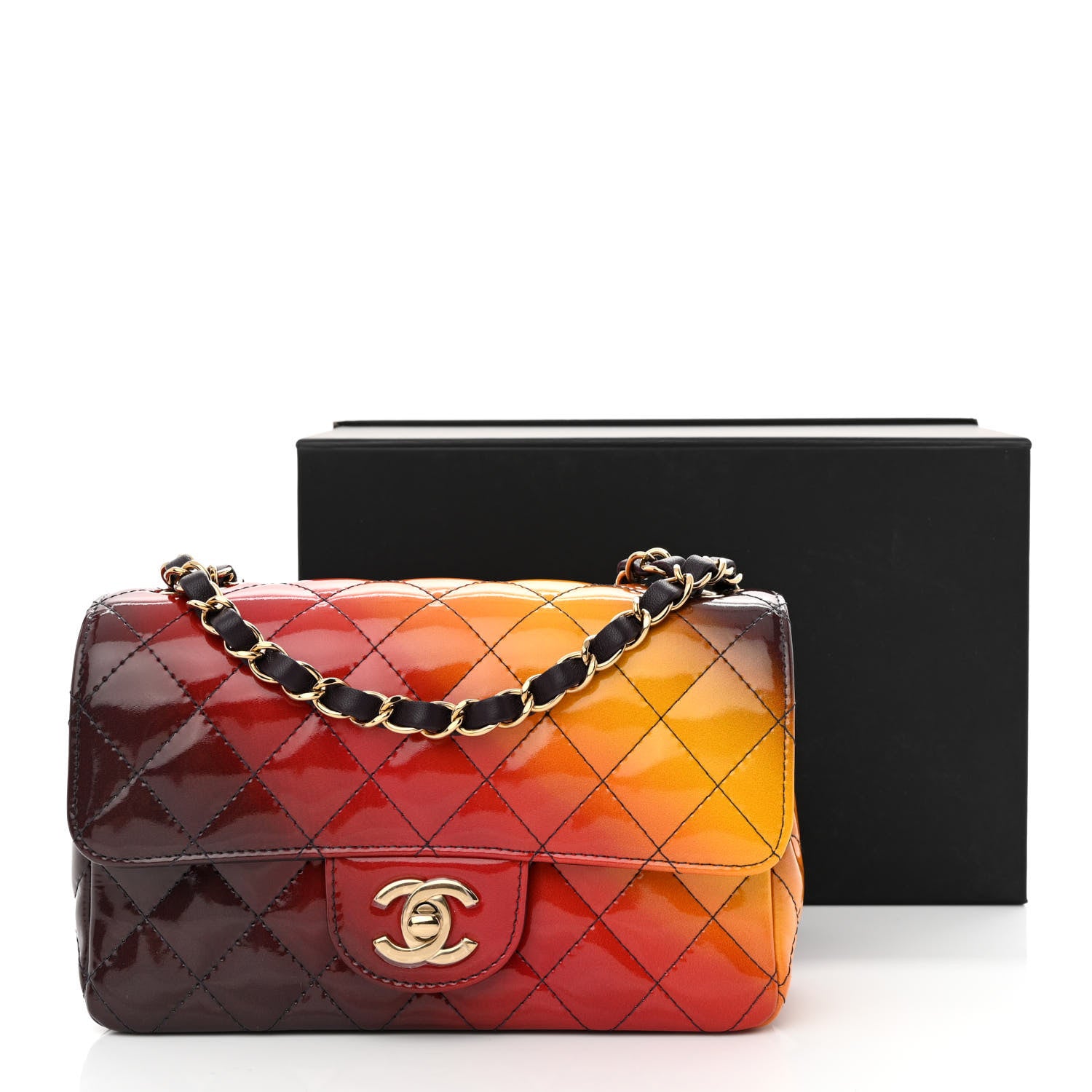 Chanel Shaded Patent Calfskin Quilted Mini Rectangular Flap Red Yellow Dark Purple 11 of 11