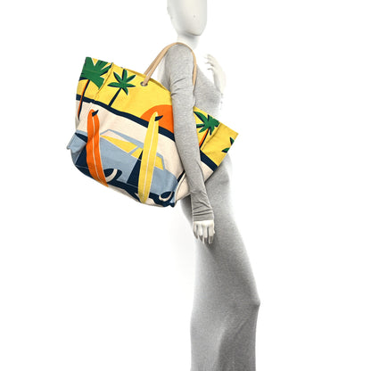 Hermes Cotton Canvas Apres la Vague Beach Bag Jaune Bleu 2 of 10