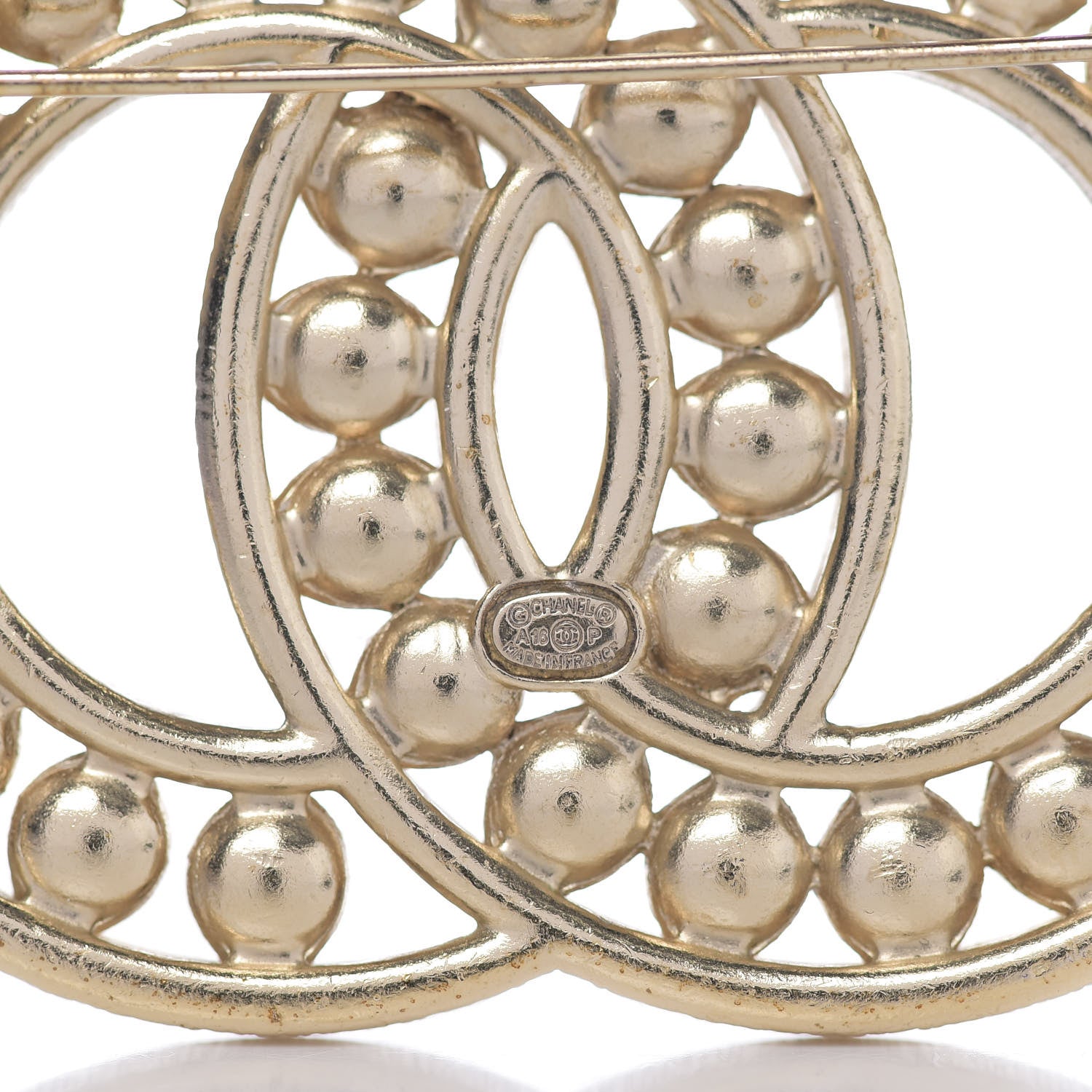 Chanel Pearl Crystal CC Brooch Gold 3 of 3