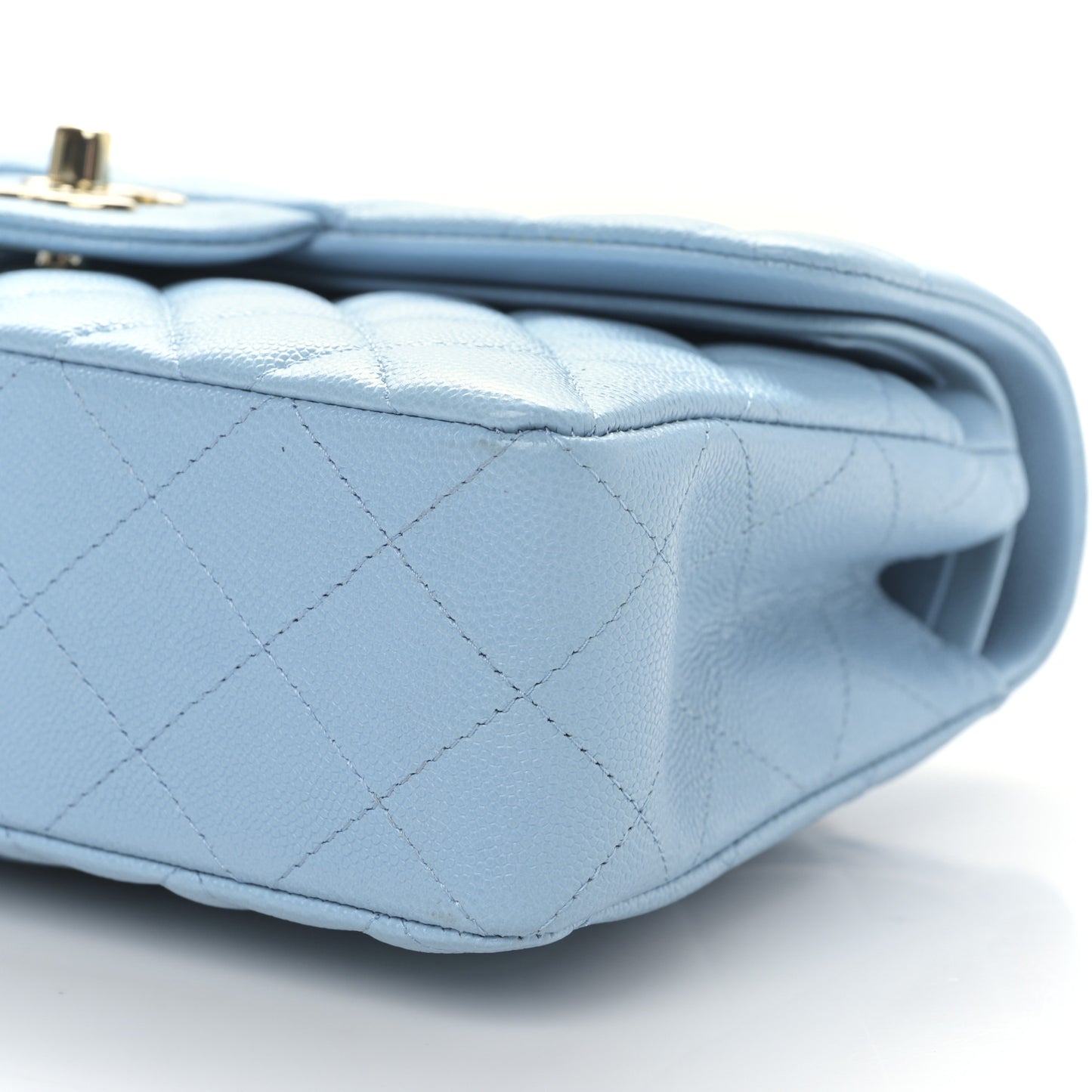 Caviar Quilted Small Double Flap Light Blue