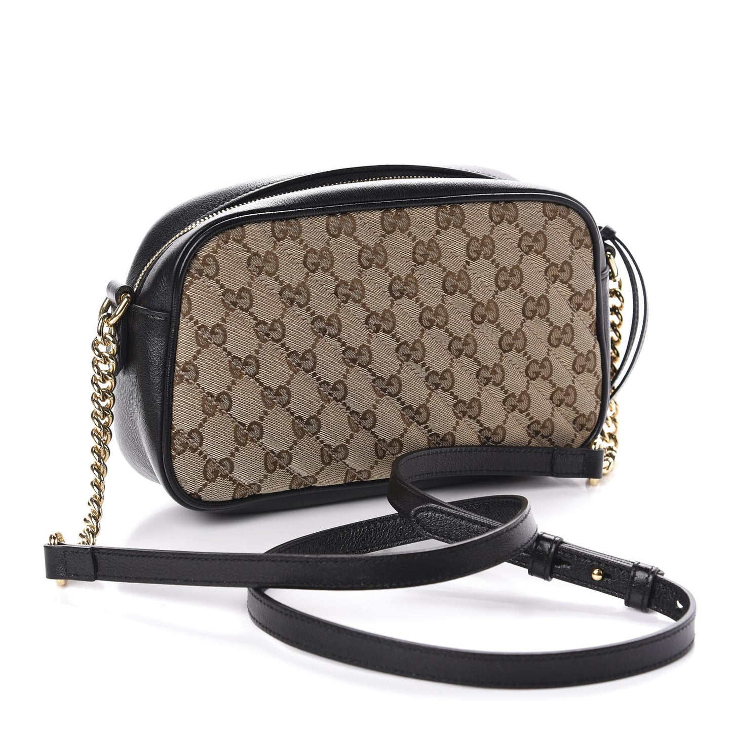 Monogram Matelasse Diagonal Small GG Marmont Chain Shoulder Bag Beige Black