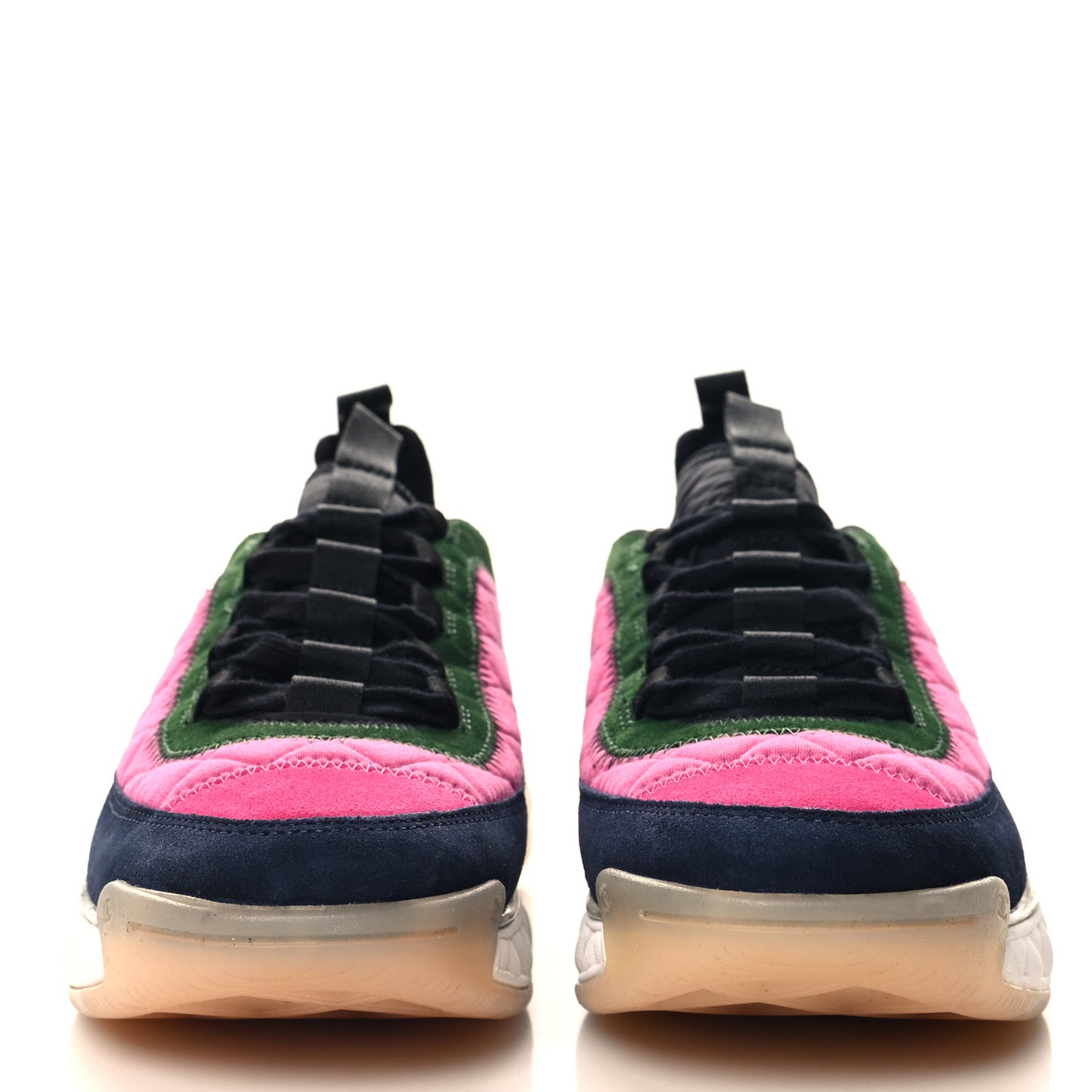 Velvet Calfskin Mixed Fibers CC Sneakers 41 Dark Pink Green