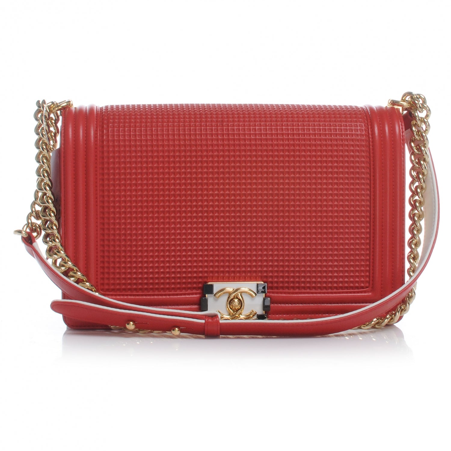 Chanel Lambskin Square Quilted Large Boy Cube Flap Rouge Blanc Cruise 1 of 8