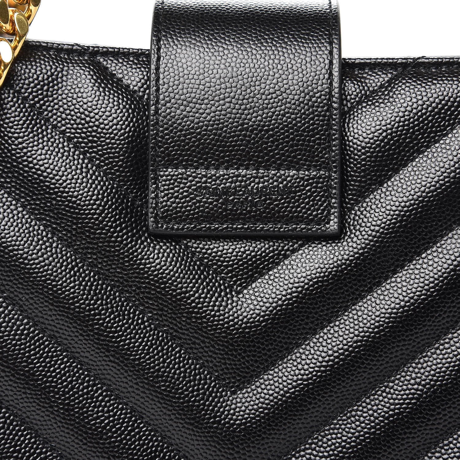 Saint Laurent Grain De Poudre Matelasse Chevron Monogram Shopping Bag Black 6 of 8