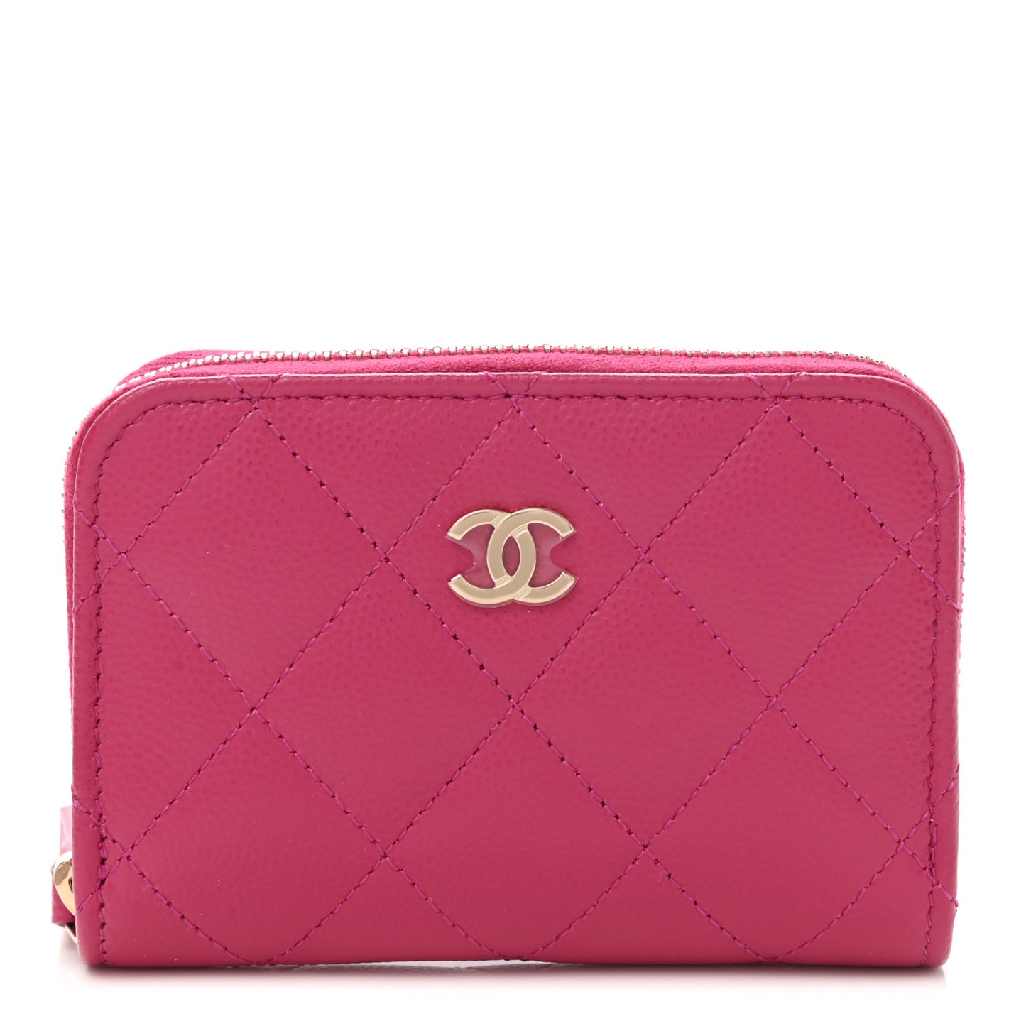 Caviar Quilted Zip Coin Purse Dark Pink