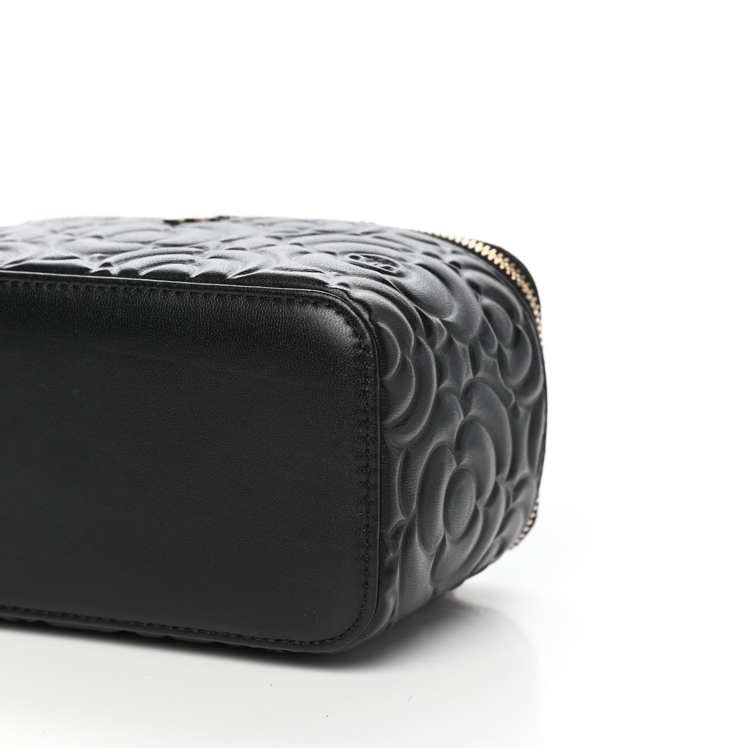 Chanel Goatskin Camellia Embossed Quilted Small Vanity Case With Chain Black 9 of 10