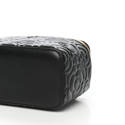 Chanel Goatskin Camellia Embossed Quilted Small Vanity Case With Chain Black 9 of 10
