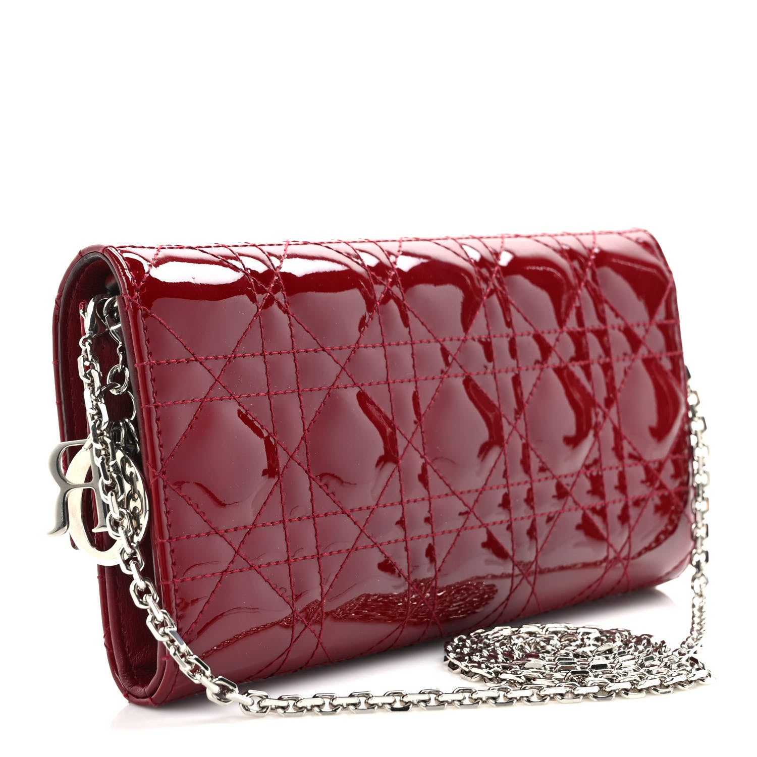 Christian Dior Patent Cannage Lady Dior Rendezvous Wallet On Chain Red 3 of 10