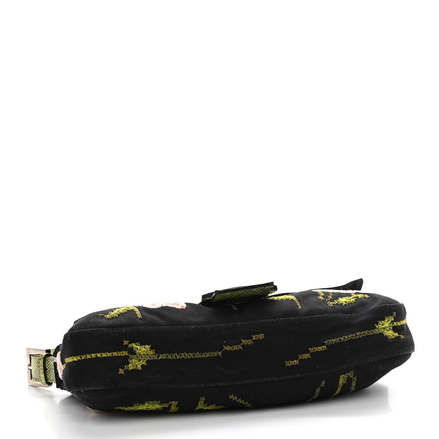 Canvas Lizard Embroidered Flower Baguette Black Multicolor