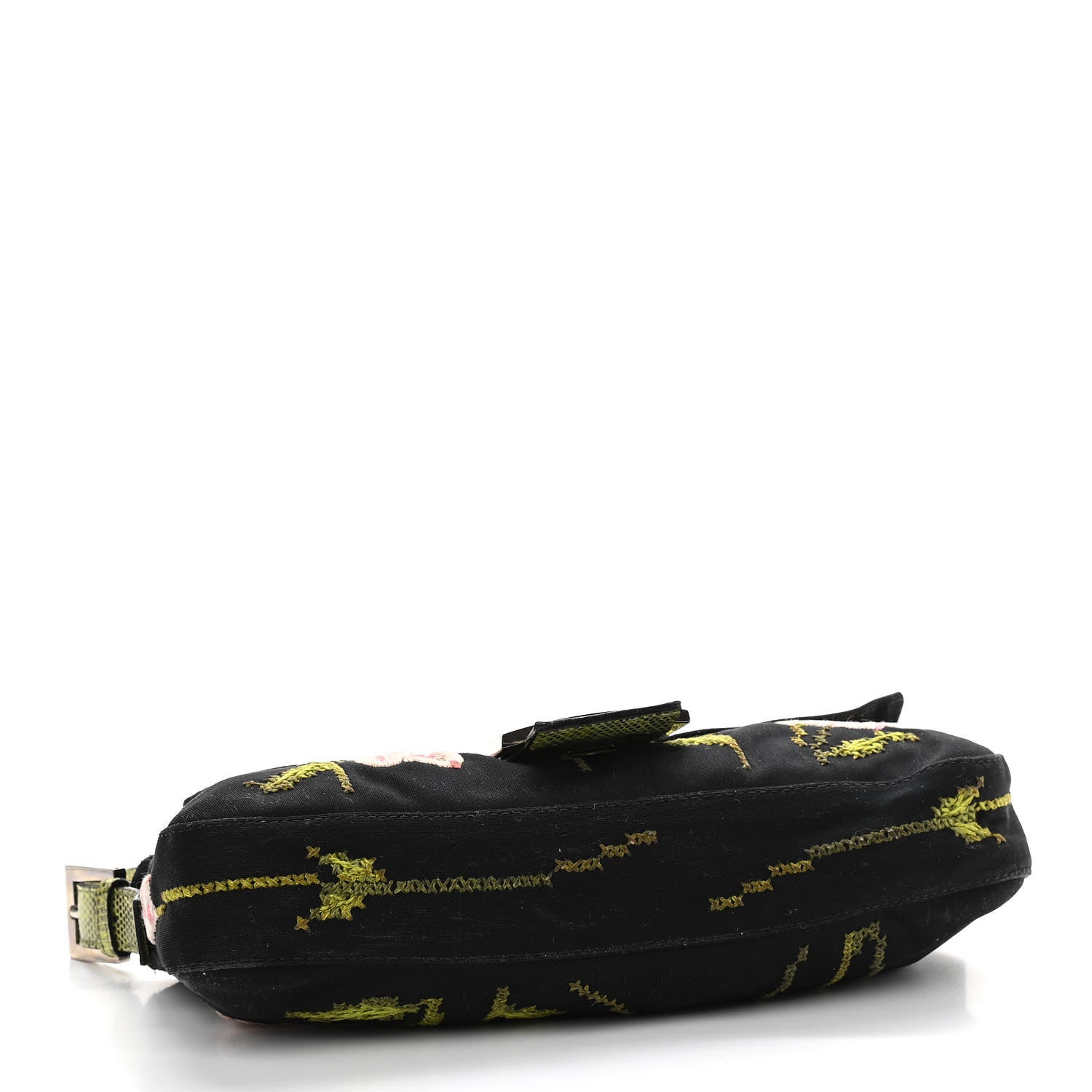 Fendi Canvas Lizard Embroidered Flower Baguette Black Multicolor 4 of 12