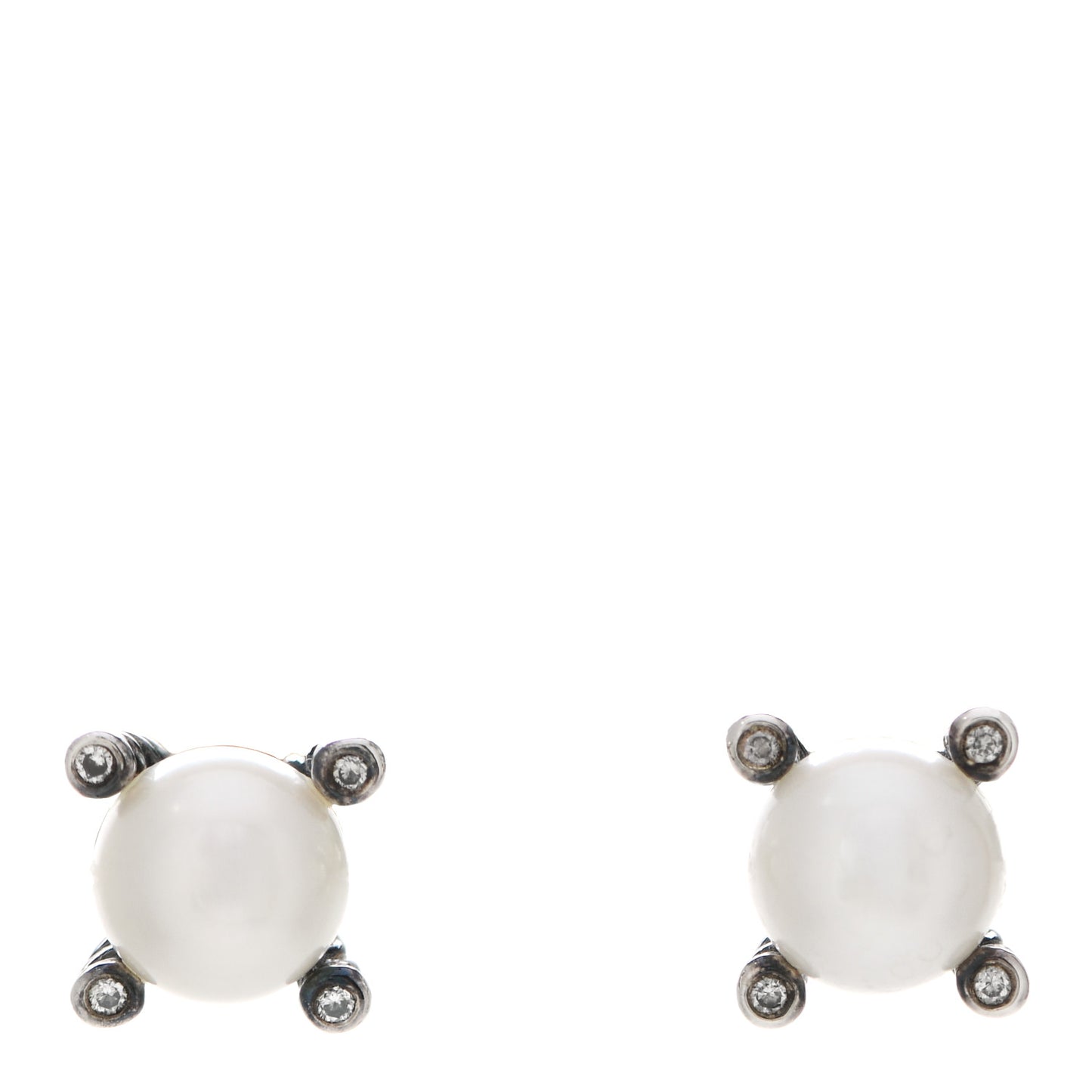Sterling Silver Diamond Pearl 7mm Earrings