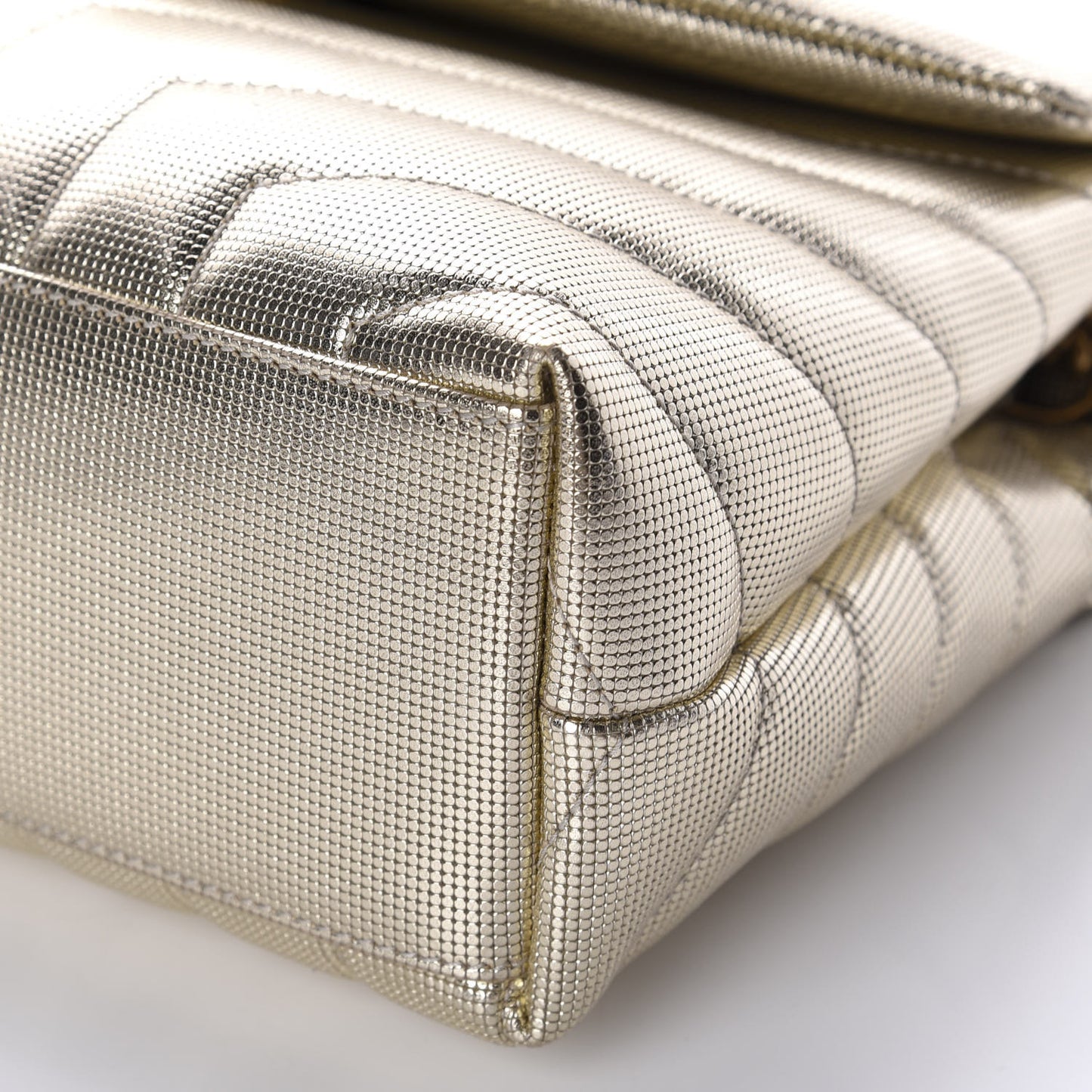 Metallic Calfskin Y Quilted Small Loulou Monogram Chain Satchel Platino