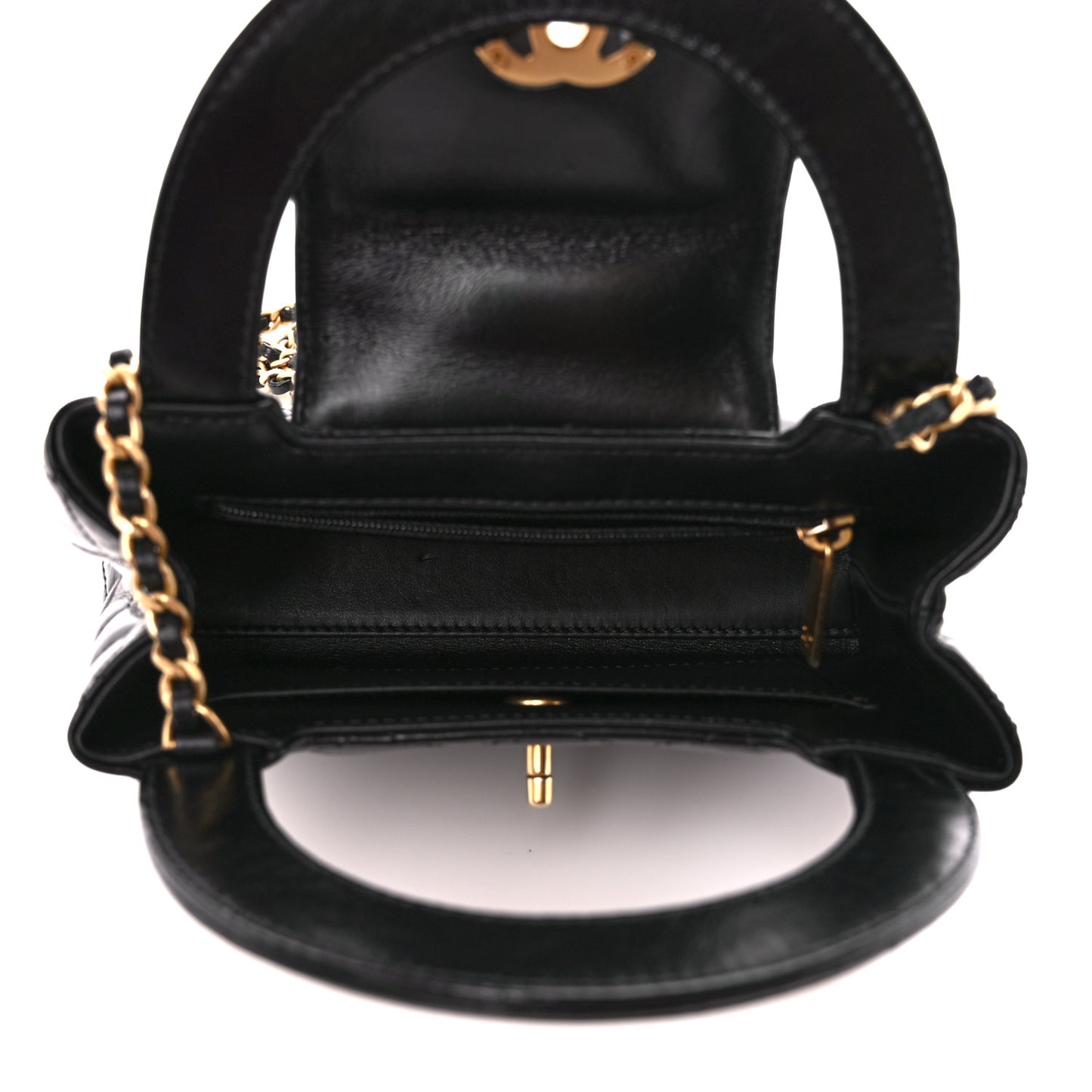 Shiny Aged Calfskin Quilted Nano Kelly Shopper Black