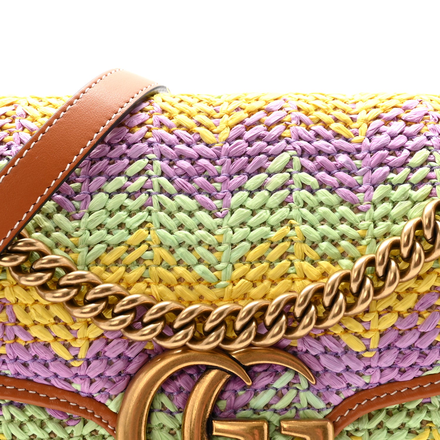 Gucci Calfskin Raffia Woven Small GG Marmont Shoulder Bag Multicolor 8 of 10