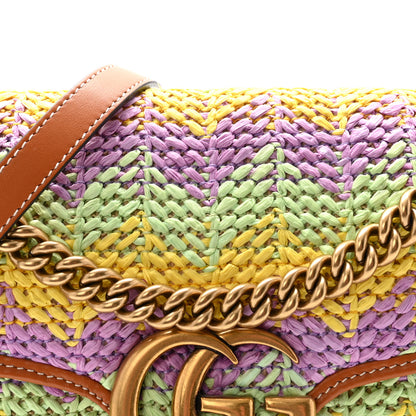Gucci Calfskin Raffia Woven Small GG Marmont Shoulder Bag Multicolor 8 of 10