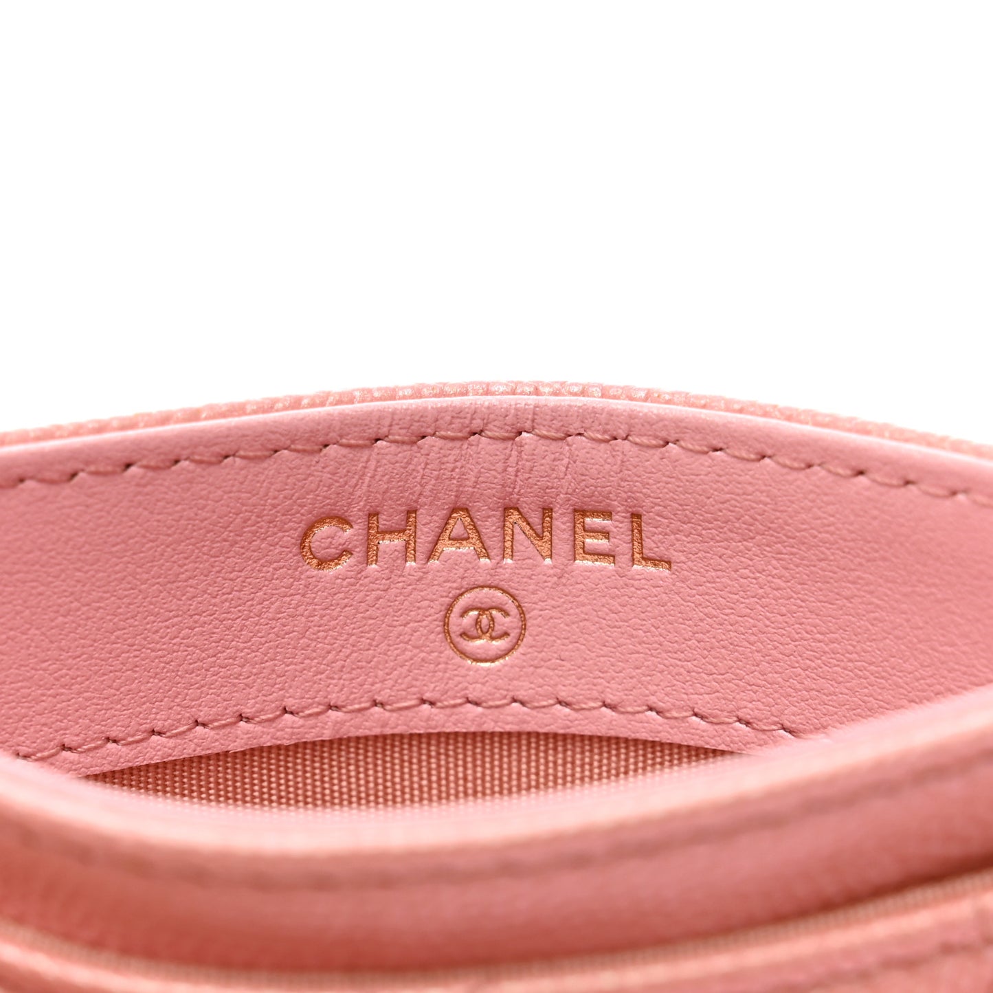 Iridescent Caviar Quilted Card Holder Rose Pink