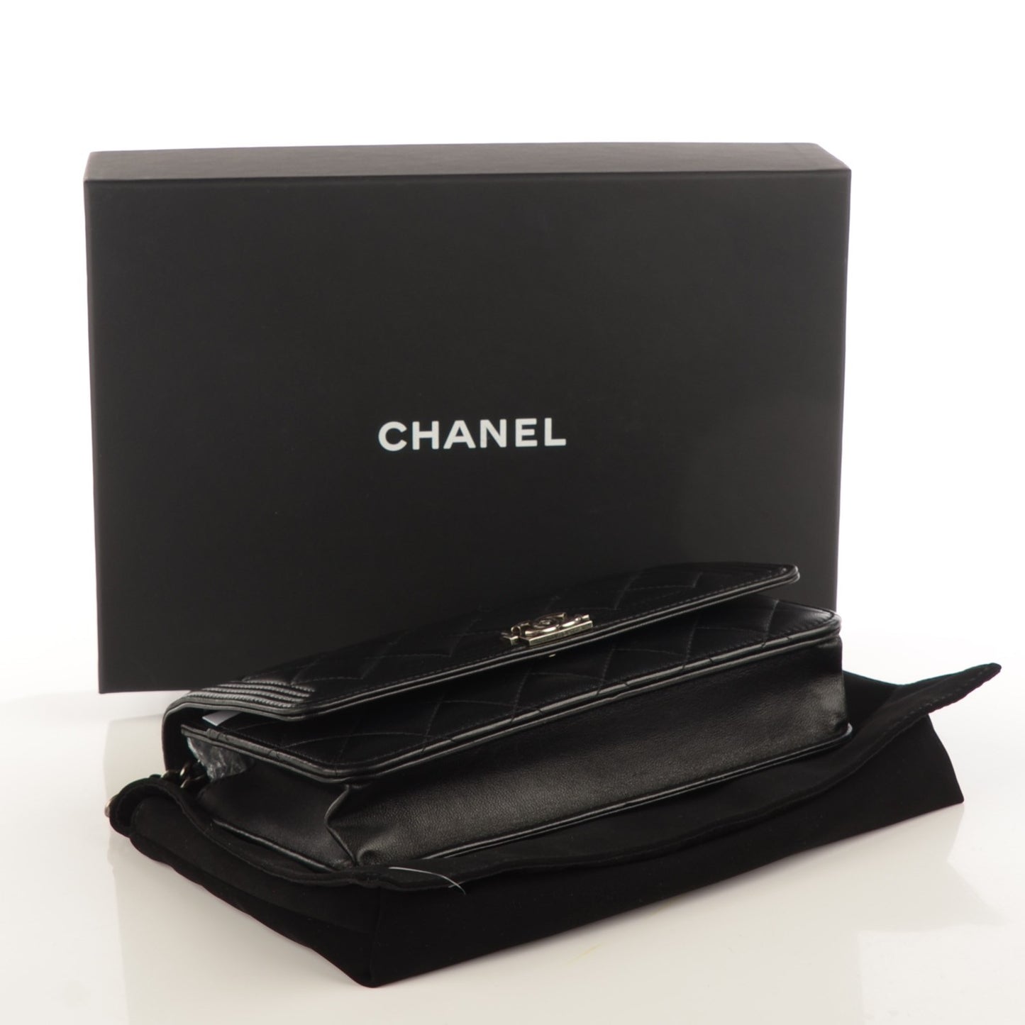 Lambskin Quilted Boy Wallet On Chain WOC Black