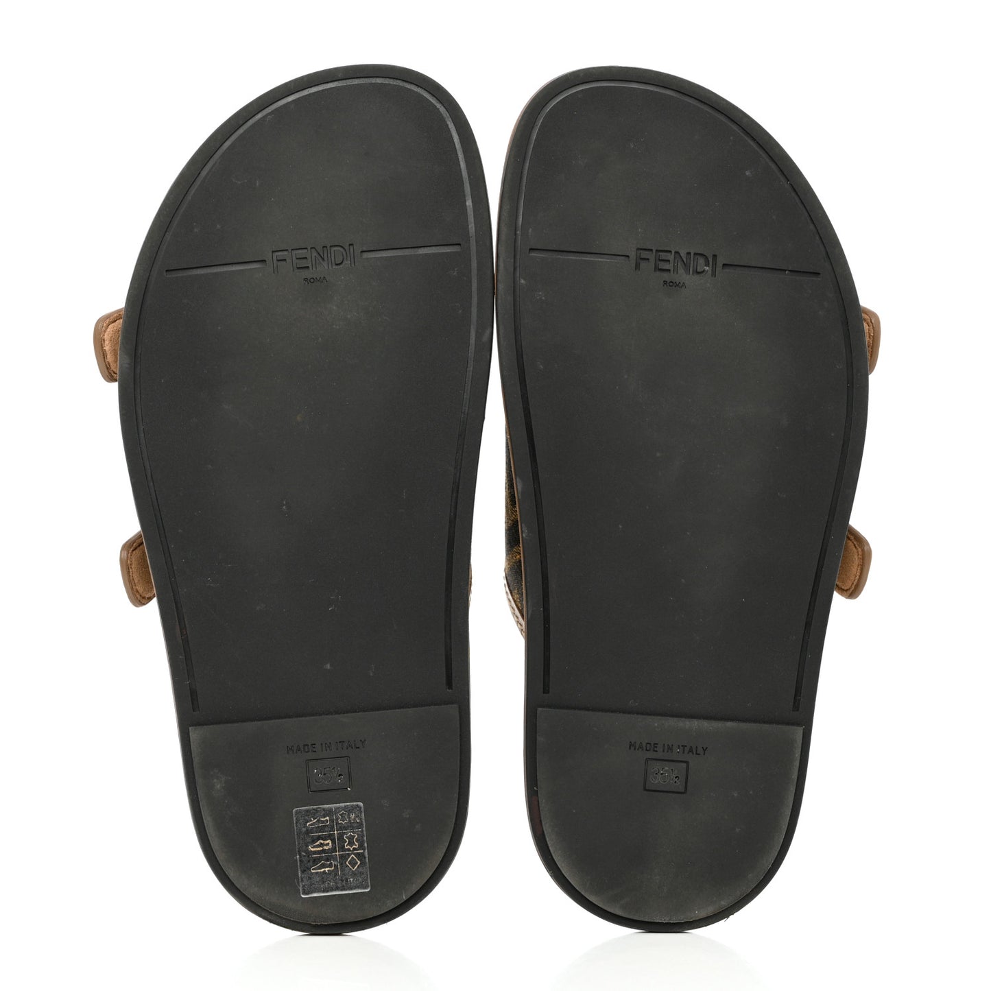 Fabric Jacquard Nappa FF Womens Fendi Feel Buckled Slide Sandals 35.5 Tobacco Black Miele Scuro