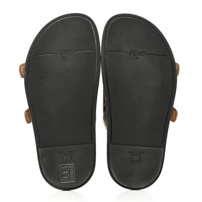 Fendi Fabric Jacquard Nappa FF Womens Fendi Feel Buckled Slide Sandals 35.5 Tobacco Black Miele Scuro 5 of 10