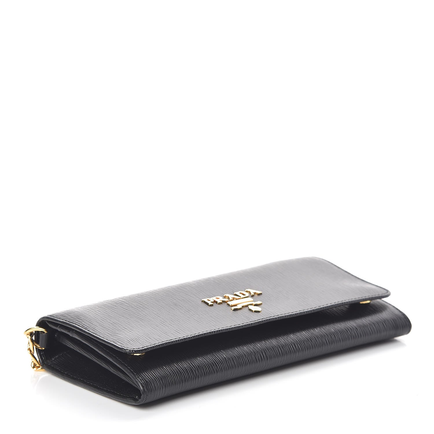 Prada Vitello Move Metal Oro Chain Wallet Black 4 of 9