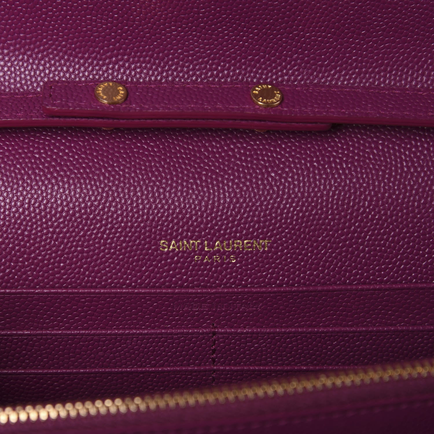 Saint Laurent Grain De Poudre Matelasse Chevron Monogram Chain Wallet Dark Grape 8 of 13
