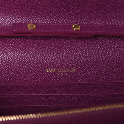 Saint Laurent Grain De Poudre Matelasse Chevron Monogram Chain Wallet Dark Grape 8 of 13