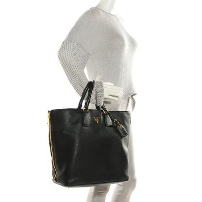 Prada Vitello Daino Side Zip Shopping Tote Nero Black 3 of 10
