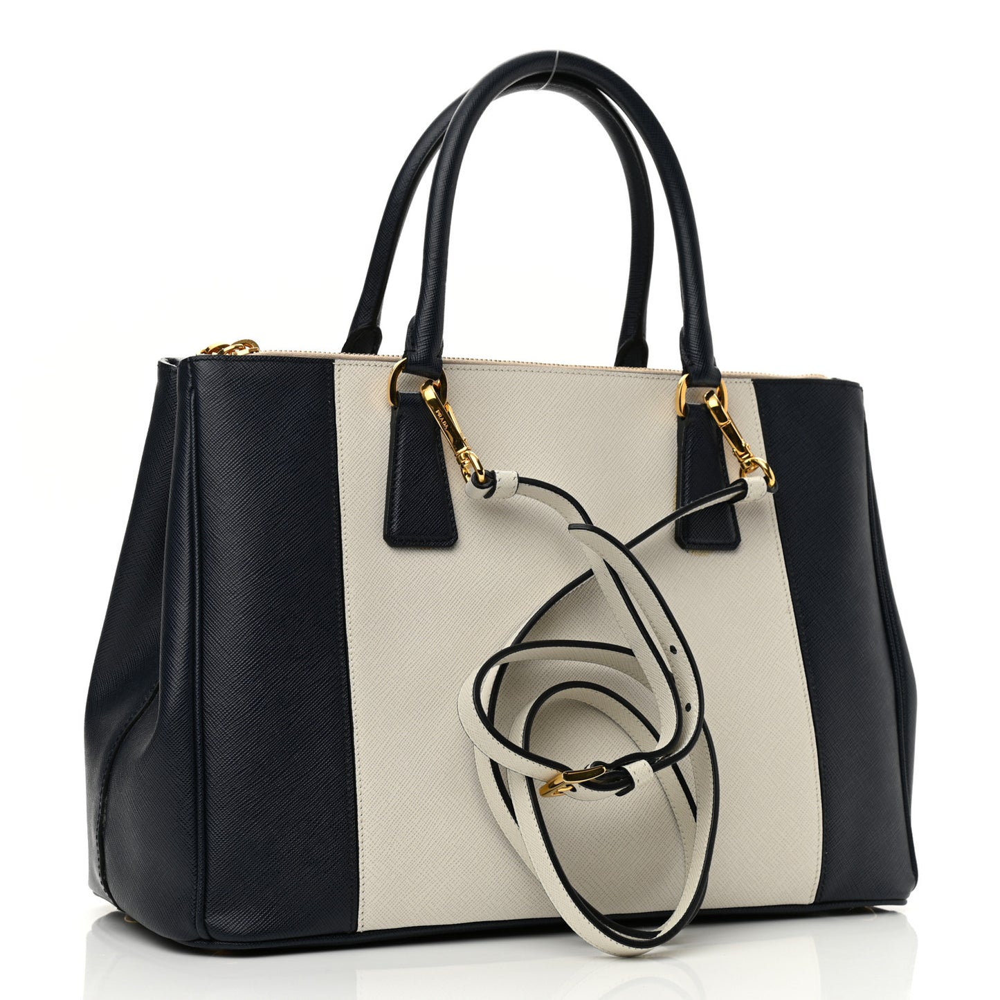 Saffiano Lux Colorblock Medium Galleria Double Zip Tote Talco Baltico