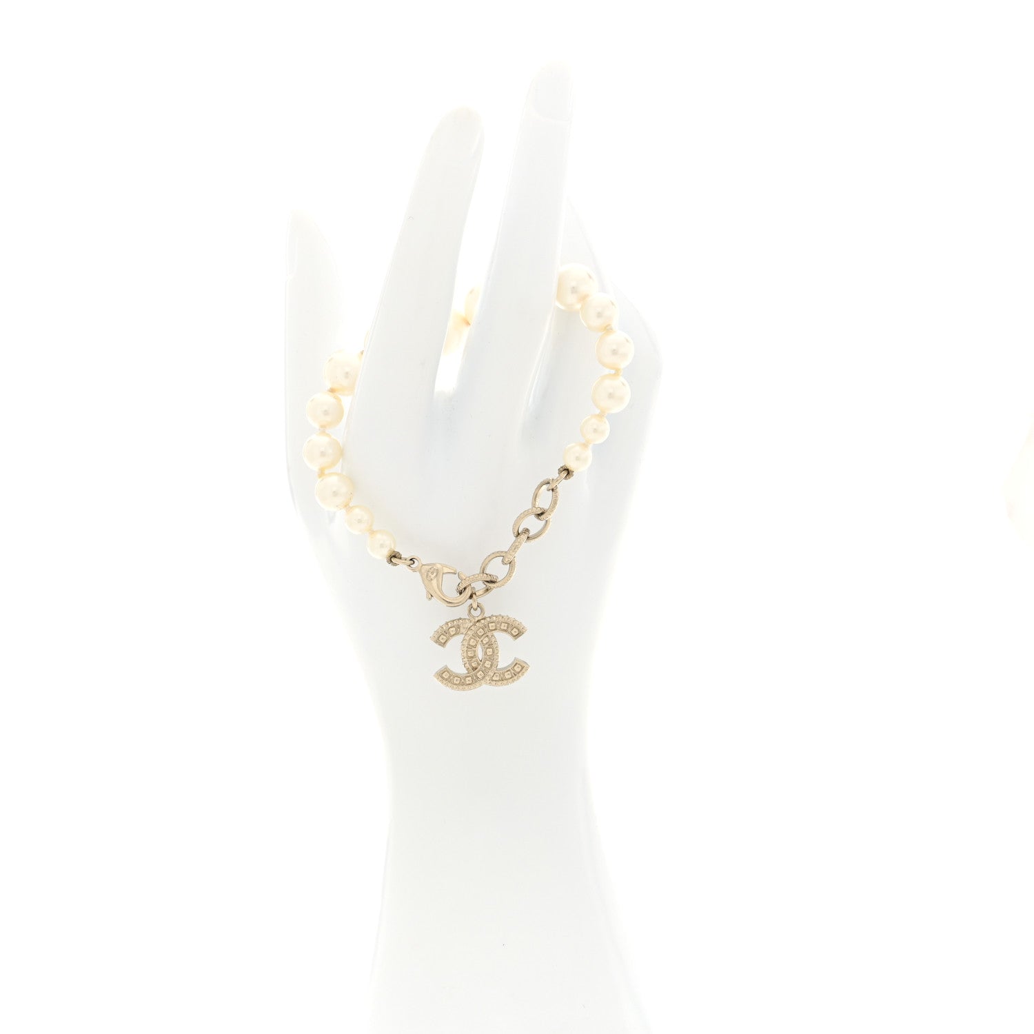 Chanel Graduated Pearl Crystal CC Bracelet Gold 2 of 5