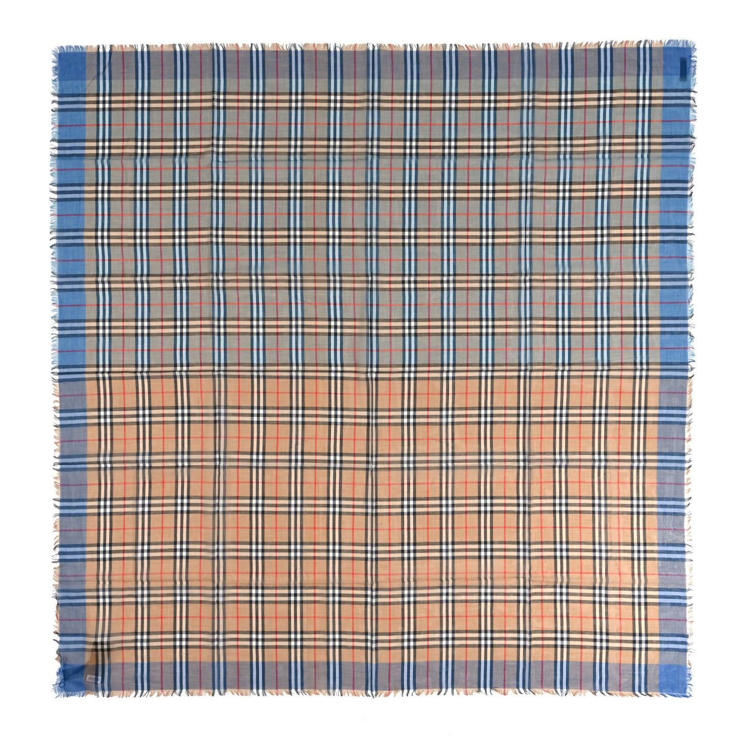Linen Check Scarf Camel Blue