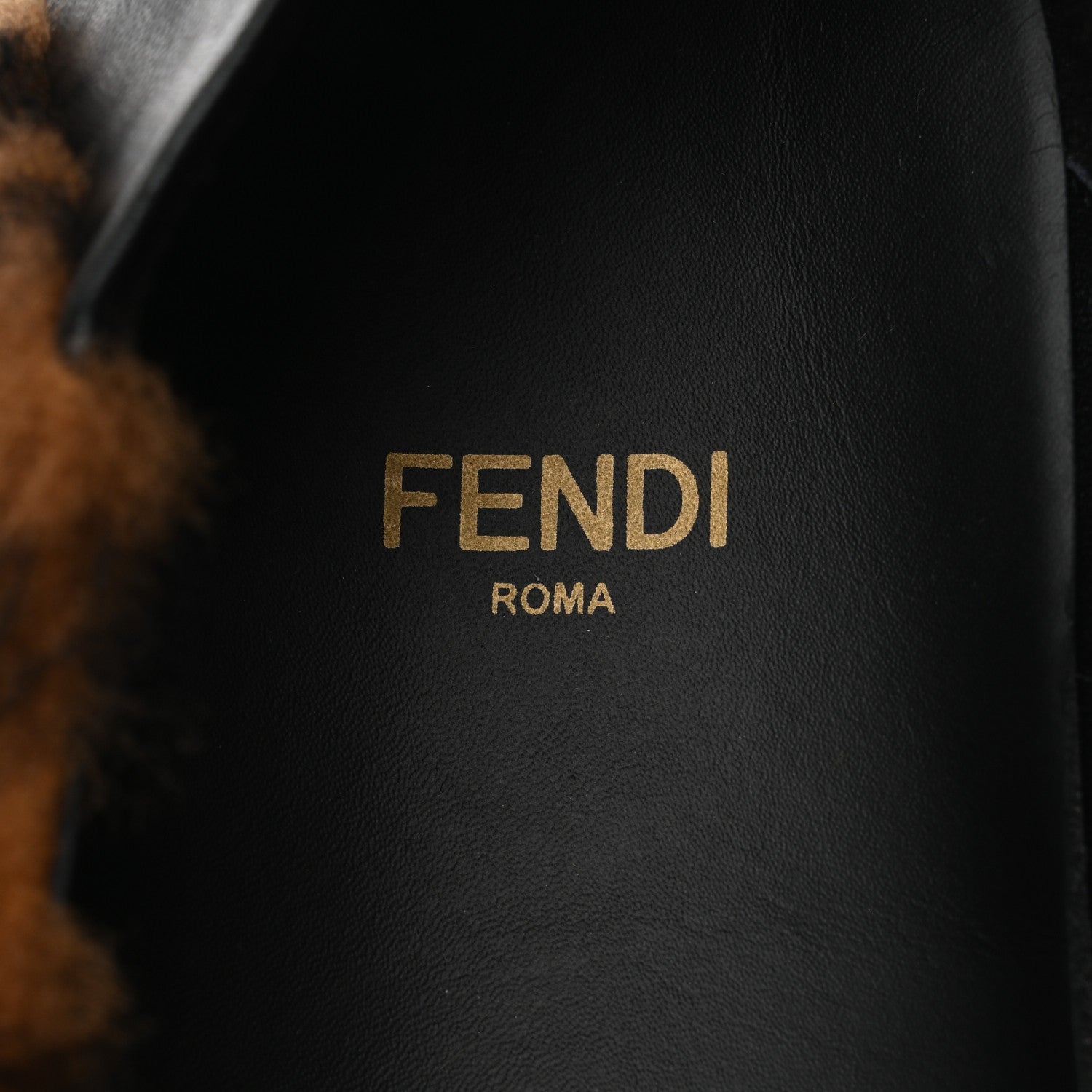 Fendi Shearling Nappa FF Slippers 38 Tobacco Black 6 of 8