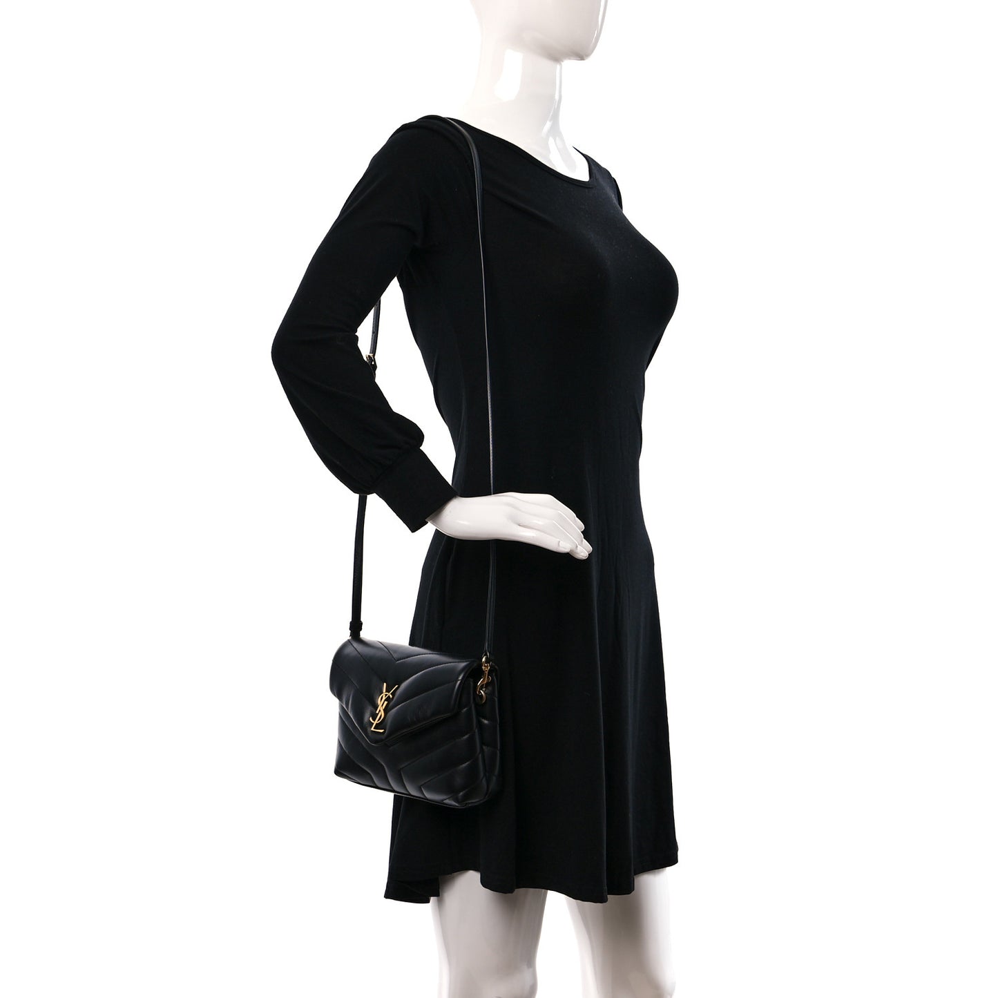 Calfskin Y Quilted Monogram Toy Loulou Crossbody Bag Black
