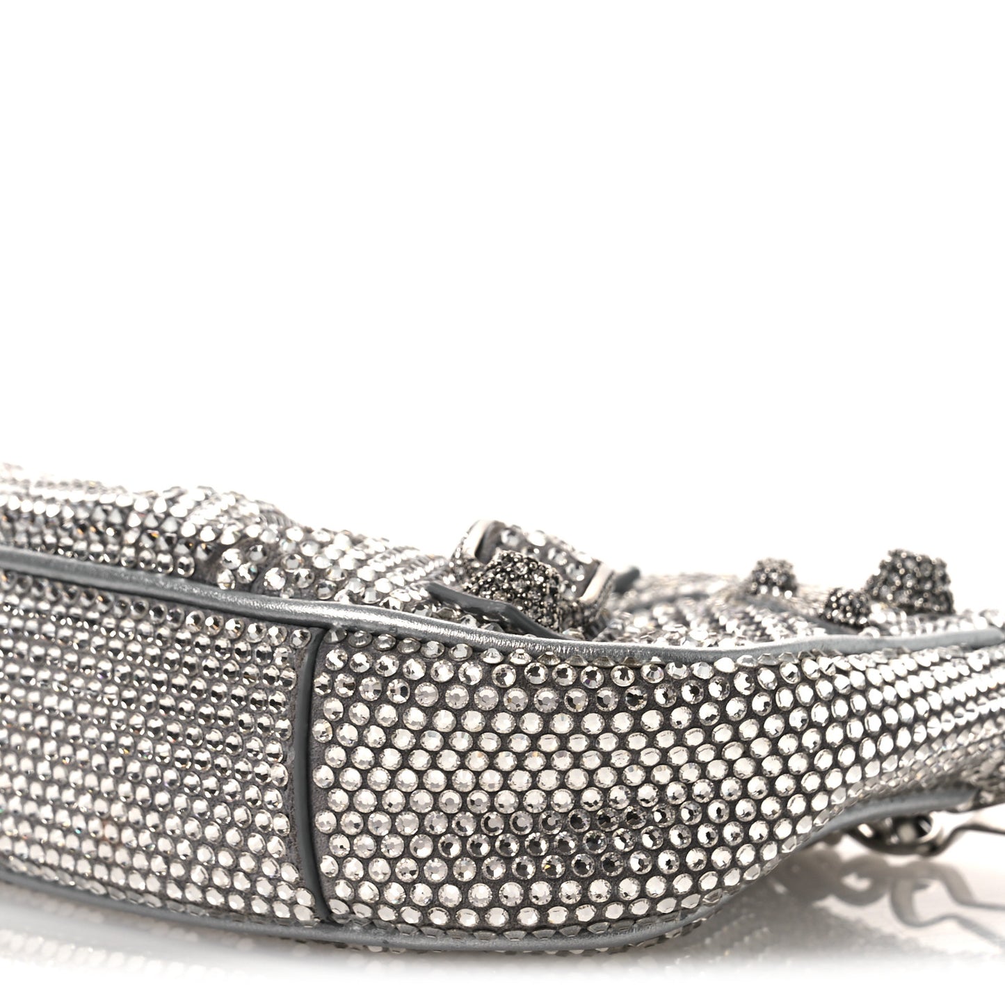 Strass Suede Metallic Nappa Le Cagole Mini Purse With Chain Grey