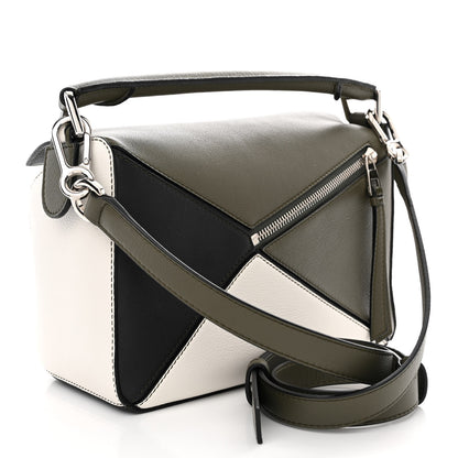 Loewe Calfskin Small Puzzle Bag Khaki Green Soft White 3 of 10