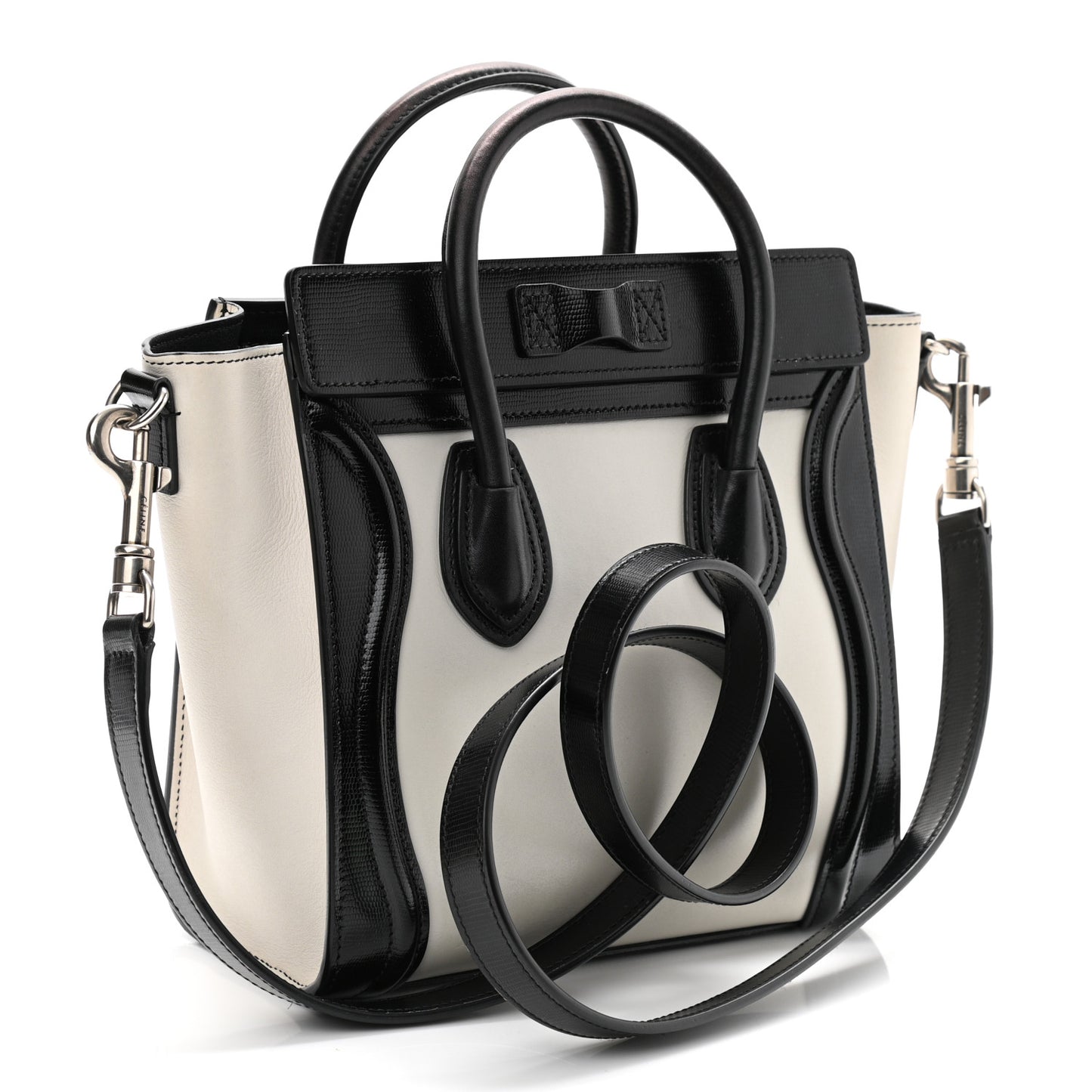 Smooth Calfskin Lizard Embossed Nano Luggage White Black