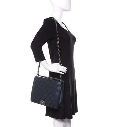 Chanel Calfskin Double Stitch Large Boy Flap Navy Blue 2 of 10